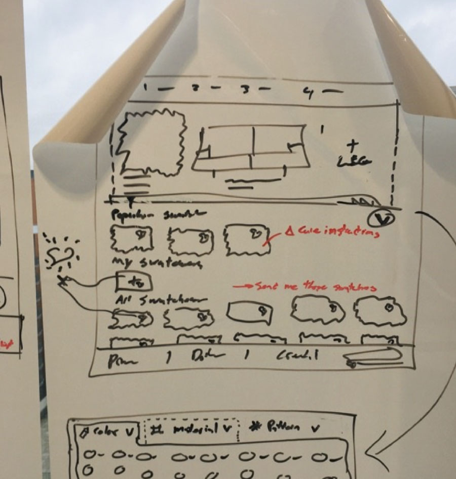 Hand-drawn sketch of early sofa builder ideas, second page